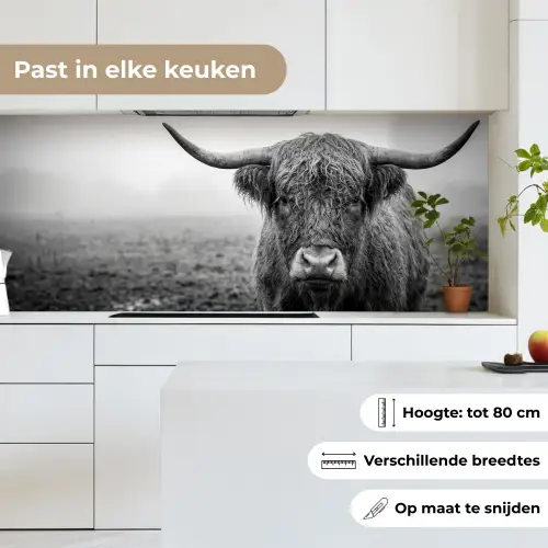 Schotse hooglander - Zwart - Wit - Gras keuken achterwand 2 middel -sfeer4_NL