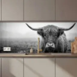 Schotse hooglander - Zwart - Wit - Gras keuken achterwand 2 middel zz_3dshopping