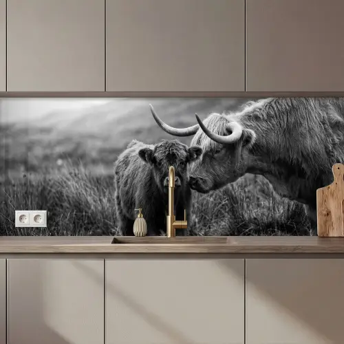 Schotse hooglander - Kalf - Zwart - Wit keuken achterwand 2 middel zz_3dshopping