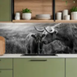 Schotse hooglander - Kalf - Zwart - Wit keuken achterwand 2 middel -sfeer3