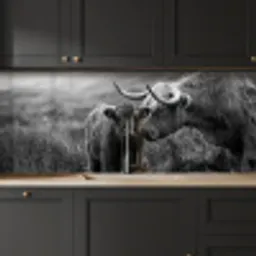 Schotse hooglander - Kalf - Zwart - Wit keuken achterwand 2 middel -sfeer1