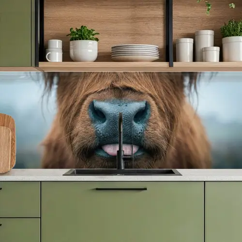 Schotse hooglander - Neus - Bruin keuken achterwand 2 middel -sfeer3