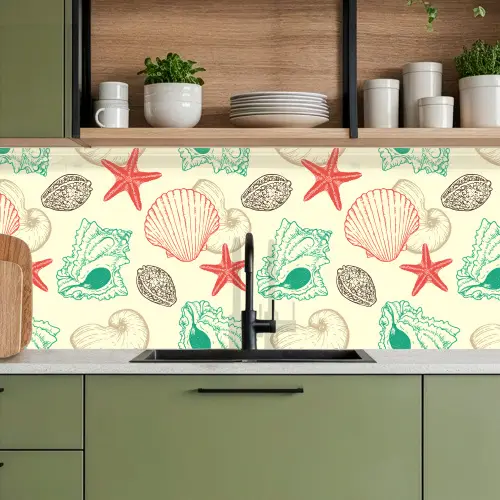 Schelpen - Zeester - Strand - Vintage - Patroon keuken achterwand 2 middel 871 -sfeer3