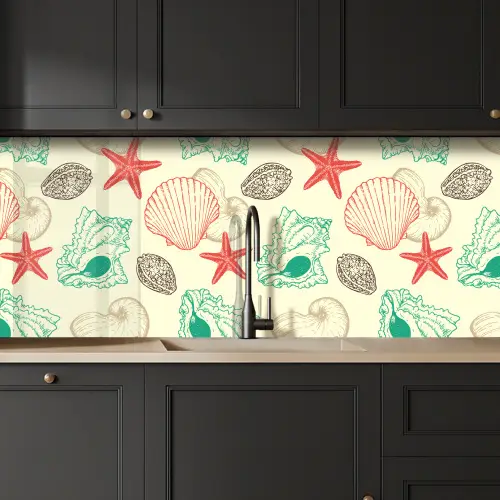 Schelpen - Zeester - Strand - Vintage - Patroon keuken achterwand 2 middel 871 -sfeer1