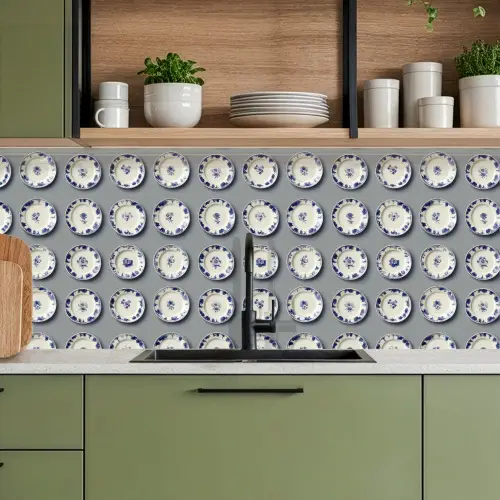 Borden - Bloemen - Blauw - Wit keuken achterwand 2 middel 871 -sfeer3