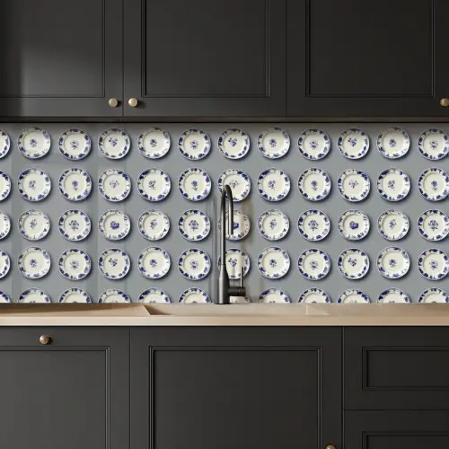 Borden - Bloemen - Blauw - Wit keuken achterwand 2 middel 871 -sfeer1