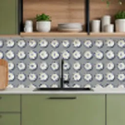 Borden - Bloemen - Blauw - Wit keuken achterwand 2 middel 871 -sfeer3
