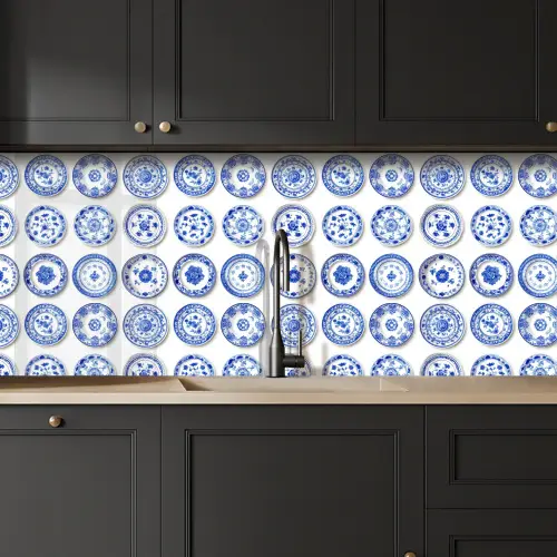 Borden - Bloemen - Patroon - Blauw keuken achterwand 2 middel 871 -sfeer1