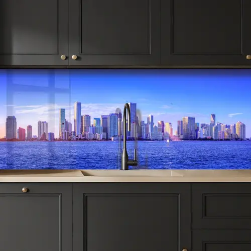 Skyline - Blauw - Wolkenkrabbers - Stad keuken achterwand 2 middel -sfeer1