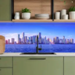 Skyline - Blauw - Wolkenkrabbers - Stad keuken achterwand 2 middel -sfeer3