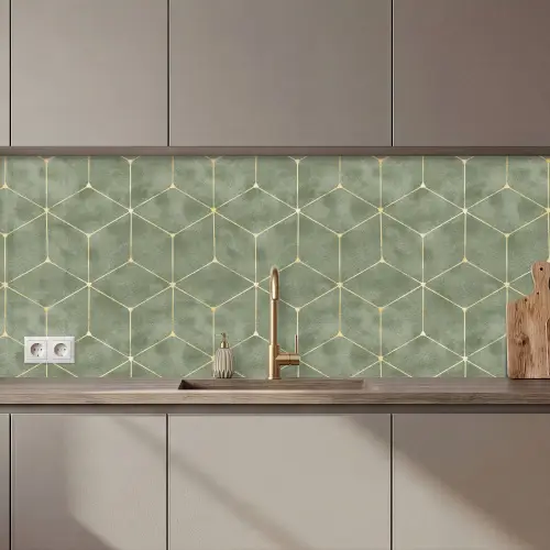 Subtiel - Geometrisch - Goud - Groen keuken achterwand 2 middel 871 zz_3dshopping