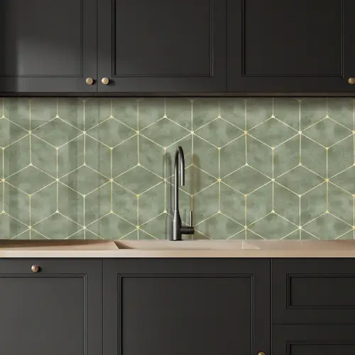 Subtiel - Geometrisch - Goud - Groen keuken achterwand 2 middel 871 -sfeer1