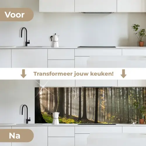 Zon - Takken - Bomen - Bos - Natuur keuken achterwand 2 groot -voor-na_NL