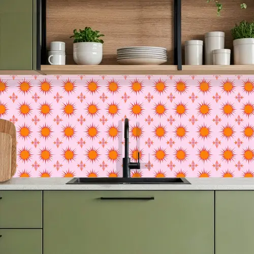 Zon - Patroon - Roze keuken achterwand 2 middel 871 -sfeer3