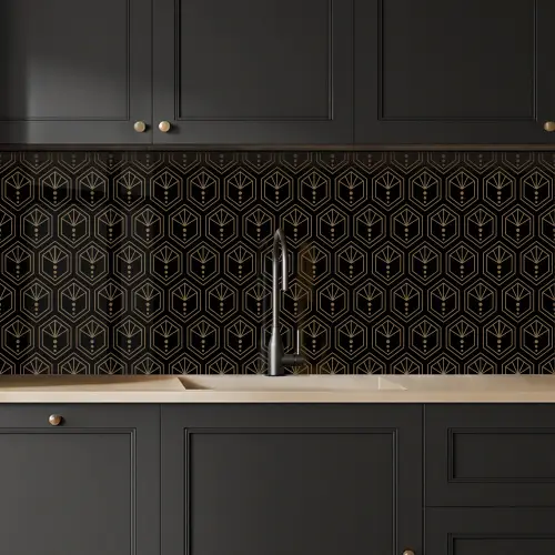 Zonnestraal - Zwart - Goud - Stippen keuken achterwand 2 middel 871 -sfeer1