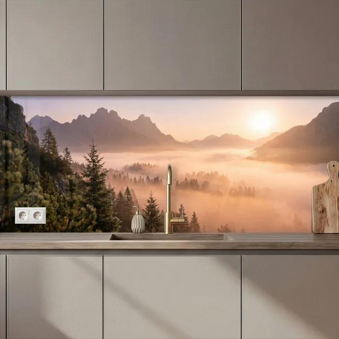 Zonlicht - Mist - Bergen - Bomen keuken achterwand 2 middel zz_3dshopping