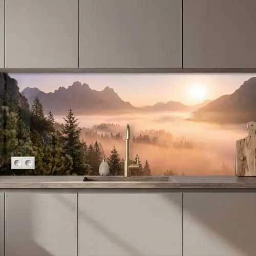 Zonlicht - Mist - Bergen - Bomen keuken achterwand 2 middel zz_3dshopping
