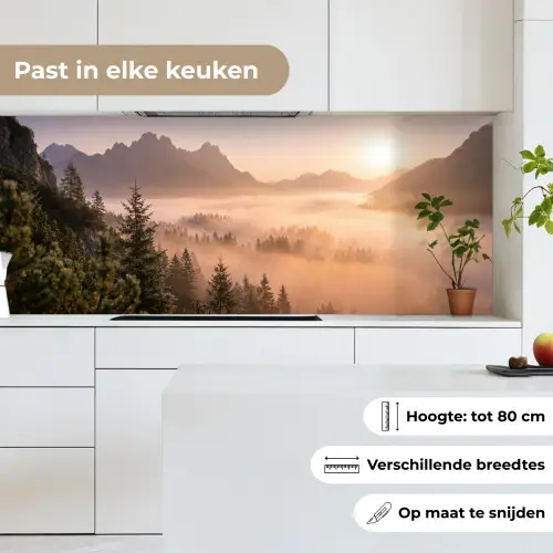 Zonlicht - Mist - Bergen - Bomen keuken achterwand 2 middel -sfeer4_NL