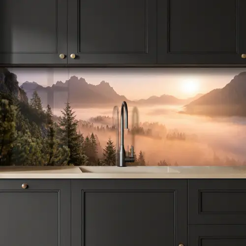 Zonlicht - Mist - Bergen - Bomen keuken achterwand 2 middel -sfeer1
