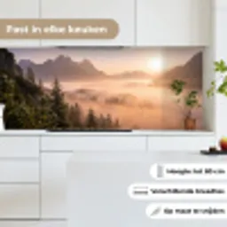 Zonlicht - Mist - Bergen - Bomen keuken achterwand 2 middel -sfeer4_NL
