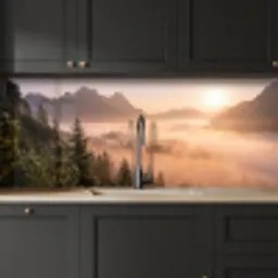 Zonlicht - Mist - Bergen - Bomen keuken achterwand 2 middel -sfeer1