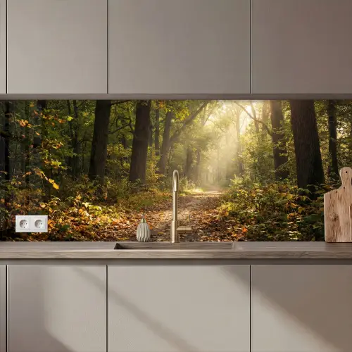 Zonlicht - Bospad - Bomen keuken achterwand 2 middel zz_3dshopping