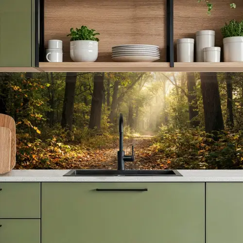 Zonlicht - Bospad - Bomen keuken achterwand 2 middel -sfeer3