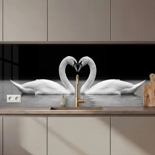 Zwanen - Hart - Zwart - Wit keuken achterwand 2 middel zz_3dshopping