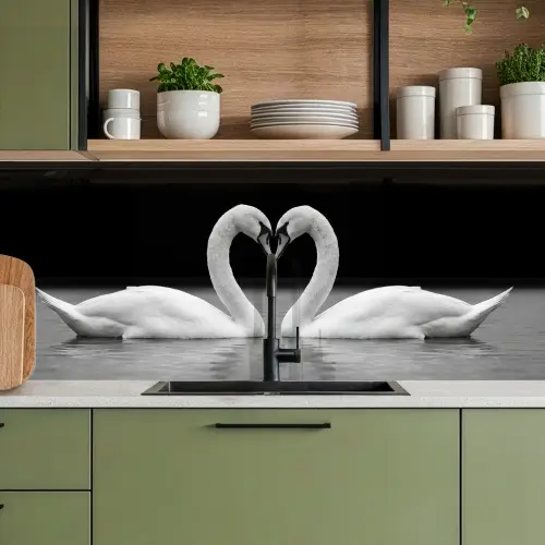 Zwanen - Hart - Zwart - Wit keuken achterwand 2 middel -sfeer3