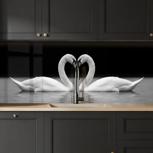 Zwanen - Hart - Zwart - Wit keuken achterwand 2 middel -sfeer1