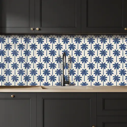 Symmetrisch - Palm - Blauw keuken achterwand 2 middel 871 -sfeer1