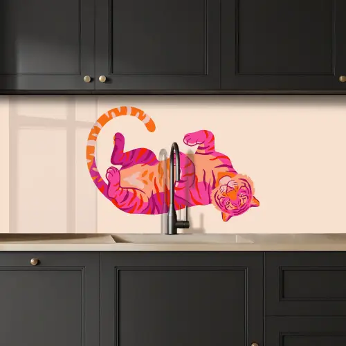 Tijger - Roze - Oranje keuken achterwand 2 middel -sfeer1