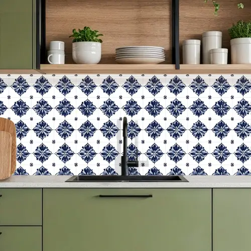 Tegelmotief - Blauw - Wit - Bloem keuken achterwand 2 middel 871 -sfeer3