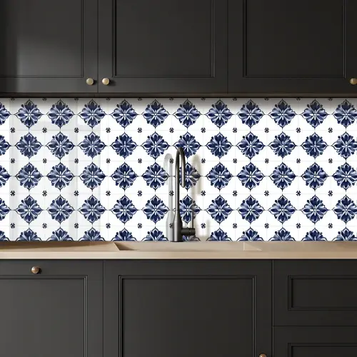 Tegelmotief - Blauw - Wit - Bloem keuken achterwand 2 middel 871 -sfeer1