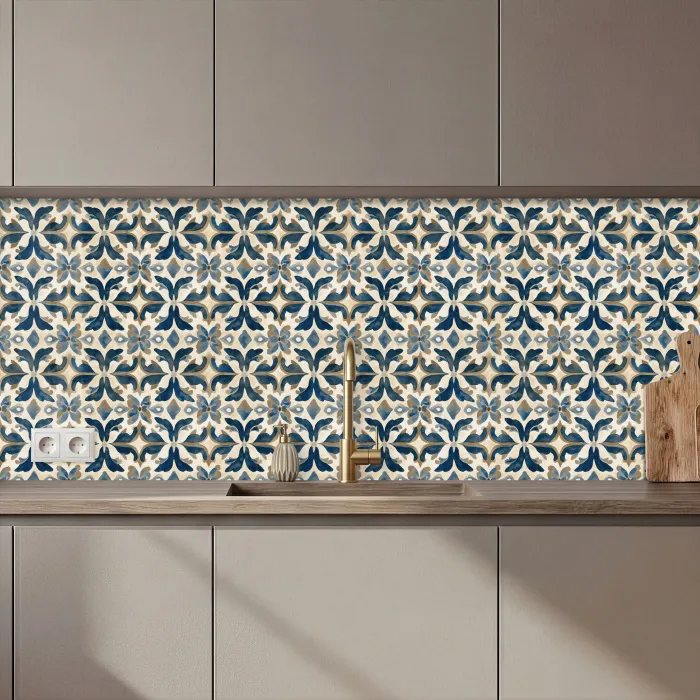 Tegel - Patroon - Blauw - Beige keuken achterwand 2 middel 871 zz_3dshopping