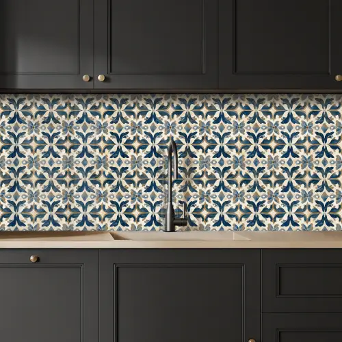 Tegel - Patroon - Blauw - Beige keuken achterwand 2 middel 871 -sfeer1