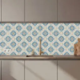 Tegel - Patroon - Blauw - Goud keuken achterwand 2 middel 871 zz_3dshopping