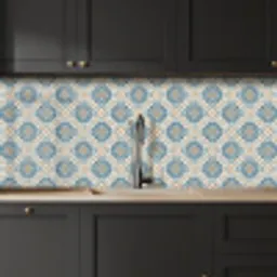 Tegel - Patroon - Blauw - Goud keuken achterwand 2 middel 871 -sfeer1
