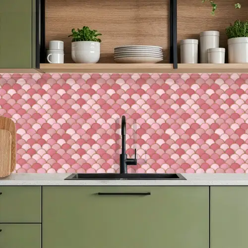 Tegel - Patroon - Roze - Goud keuken achterwand 2 middel 871 -sfeer3