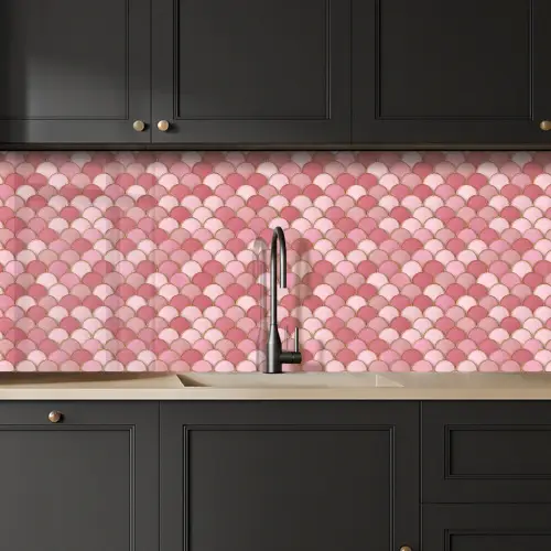 Tegel - Patroon - Roze - Goud keuken achterwand 2 middel 871 -sfeer1