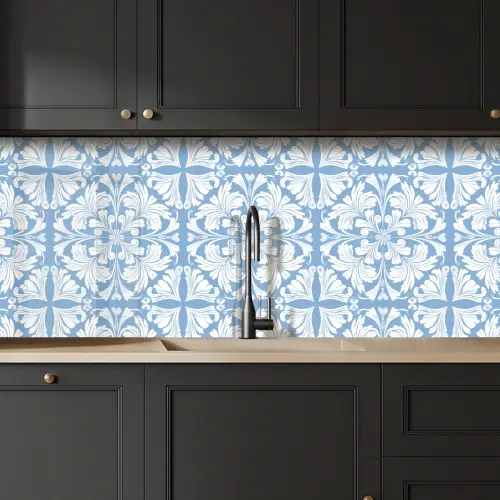 Tegel - Patroon - Wit - Blauw keuken achterwand 2 middel 871 -sfeer1