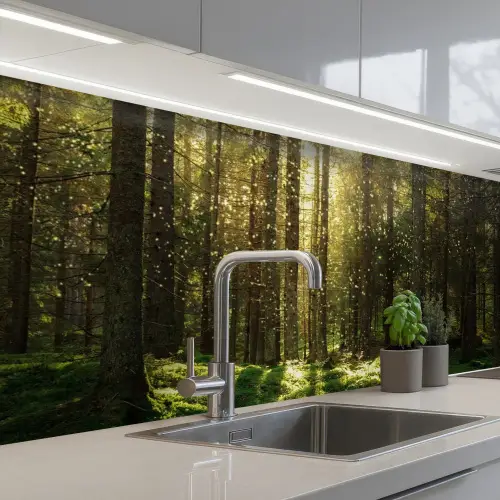 Bomen - Bos - Mos - Planten - Zon - Natuur keuken achterwand 2 groot -3d_schuin