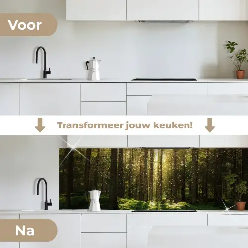 Bomen - Bos - Mos - Planten - Zon - Natuur keuken achterwand 2 groot -voor-na_NL
