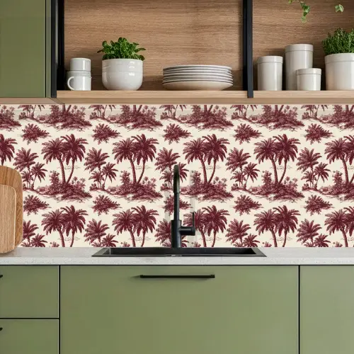 Tropisch - Geometrisch - Bordeauxrood keuken achterwand 2 middel 871 -sfeer3