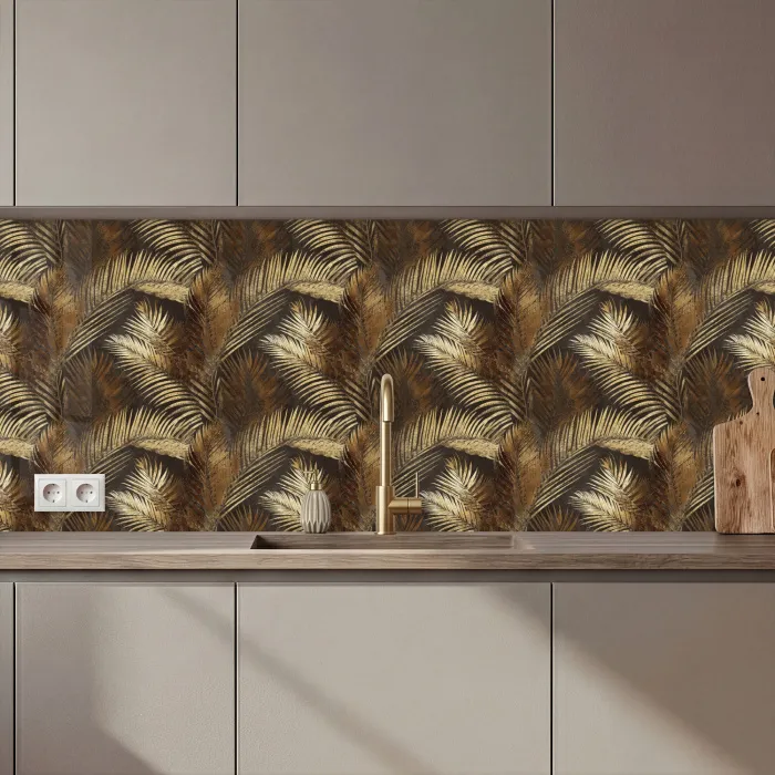 Tropisch - Bladeren - Goud keuken achterwand 2 middel 871 zz_3dshopping