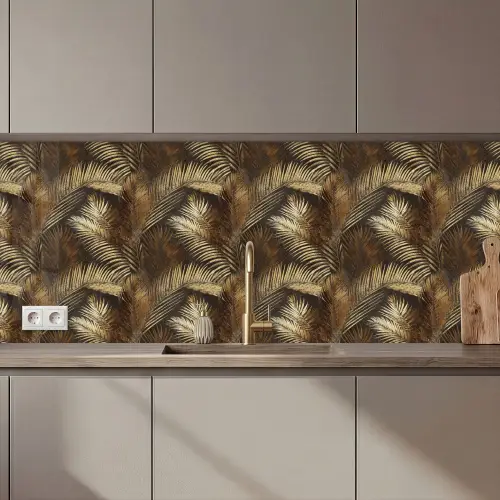 Tropisch - Bladeren - Goud keuken achterwand 2 middel 871 zz_3dshopping