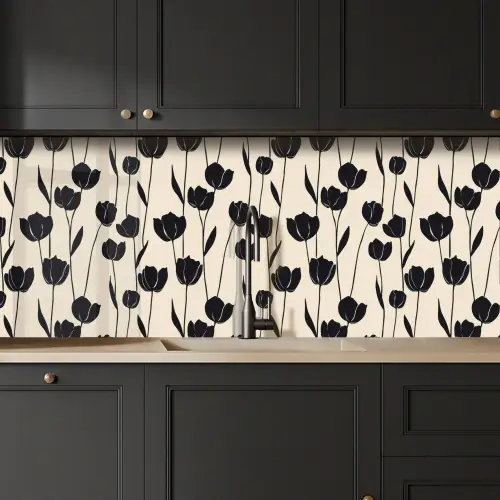 Tulpen - Patroon - Zwart keuken achterwand 2 middel 871 -sfeer1