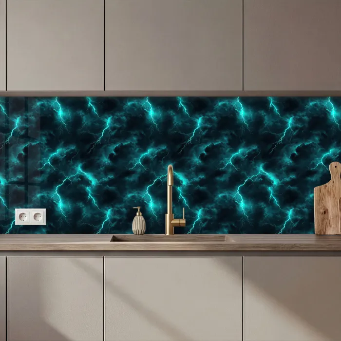 Turquoise - Bliksem - Wolken keuken achterwand 2 middel 871 zz_3dshopping