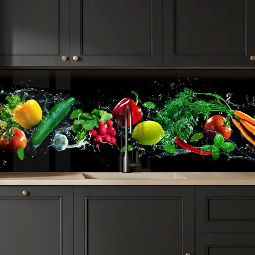 Groente - Splash - Zwart keuken achterwand 2 middel -sfeer1