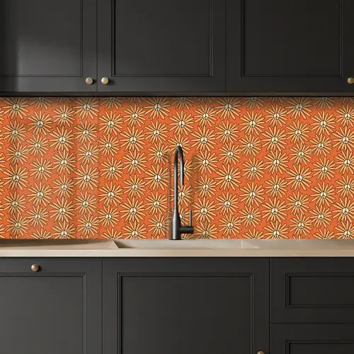 Vintage - Patronen - Bloemen - Oranje keuken achterwand 2 middel 871 -sfeer1